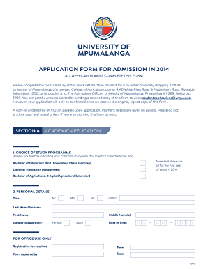University of Mpumalanga Admission Application Form