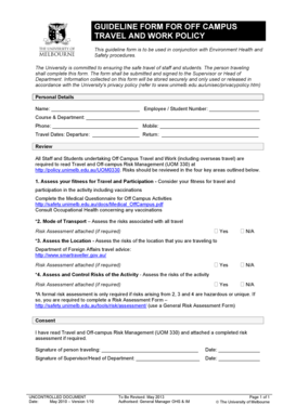 University of Melbourne Off Campus Travel and Work Policy Form