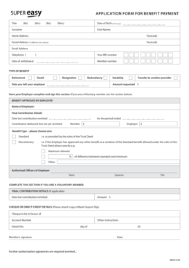 SuperEasy Scheme Benefit Payment Application Form