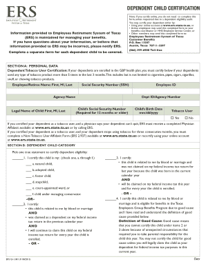 Texas Dependent Child Certification Form