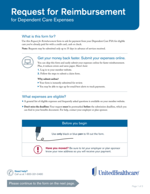 Request for Reimbursement for Dependent Care Expenses