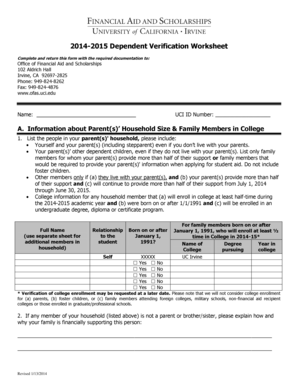 2014-2015 Dependent Verification Worksheet