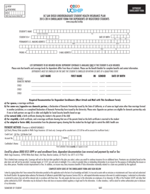 UC San Diego Undergraduate Student Health Insurance Dependent Enrollment Form