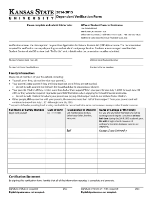 2014-2015 Dependent Verification Form