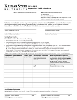 2014-2015 Dependent Verification Form