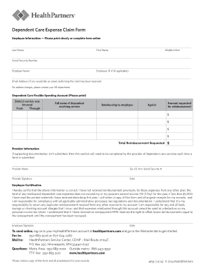 Dependent Care Expense Claim Form