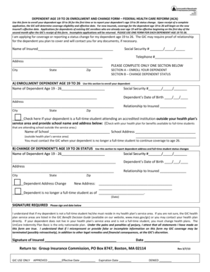 Dependent Age 19 to 26 Enrollment and Change Form