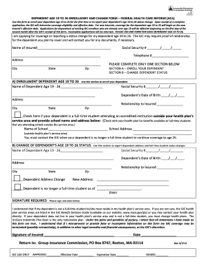 Dependent Age 19 to 26 Enrollment and Change Form