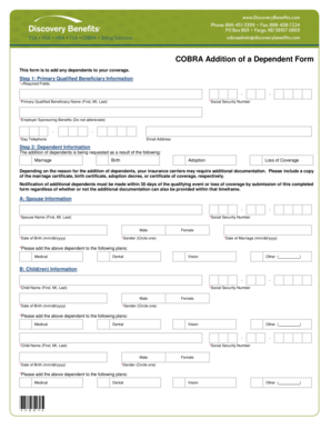 COBRA Addition of a Dependent Form