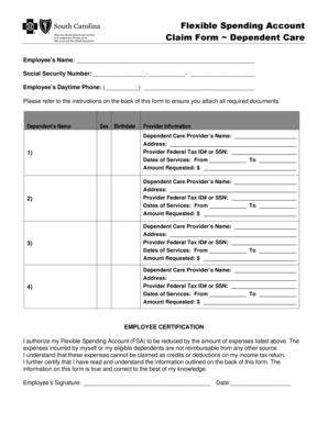 Flexible Spending Account Dependent Care Claim Form