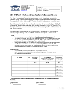 2014-2015 Family in College and Household Form for Dependent Students