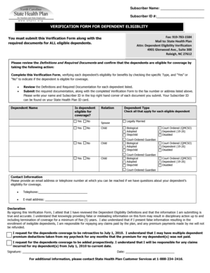 Verification Form for Dependent Eligibility