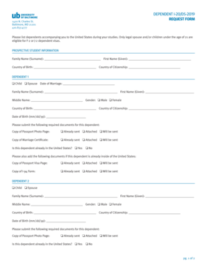 Dependent I-20/DS-2019 Request Form