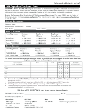 2014 University of Miami Dependent Enrollment Form