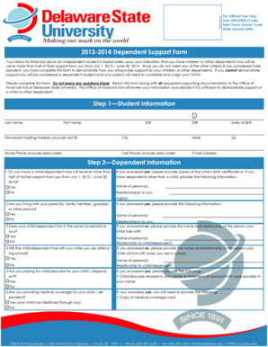 2013-2014 Dependent Support Form