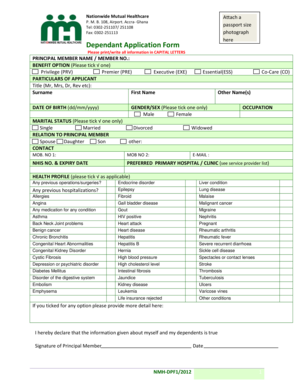 Nationwide Mutual Healthcare Dependant Application Form