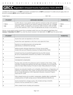 Dependent Untaxed Income Explanation Form