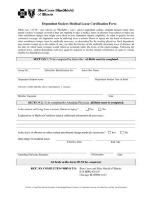 Dependent Student Medical Leave Certification Form