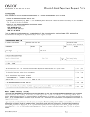 Disabled Adult Dependent Request Form