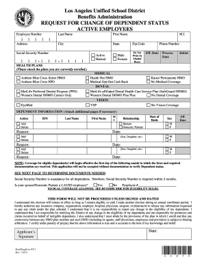 Request for Change of Dependent Status