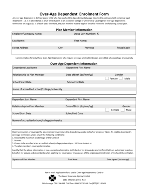 Over-Age Dependent Enrolment Form