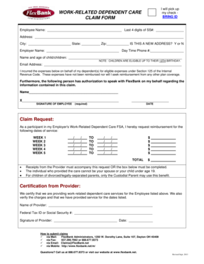 Work-Related Dependent Care Claim Form