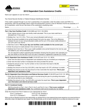 Montana Dependent Care Assistance Credits Form