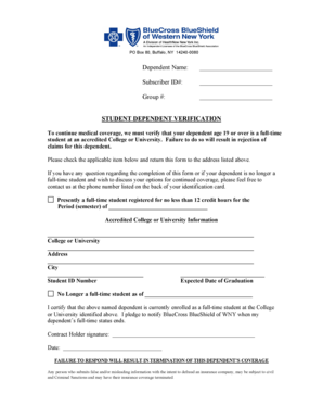 Student Dependent Verification Form