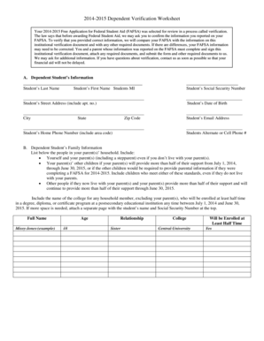 2014-2015 Dependent Verification Worksheet