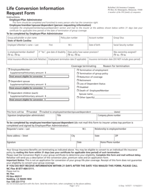 Life Insurance Conversion Request Form
