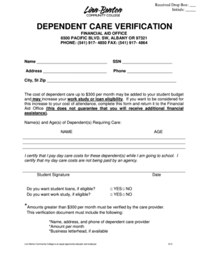 Dependent Care Verification Form
