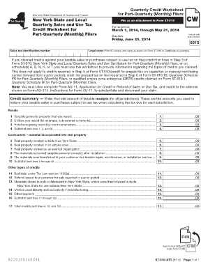 New York Quarterly Sales and Use Tax Credit Worksheet