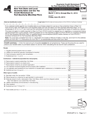 New York Quarterly Sales and Use Tax Credit Worksheet