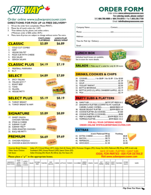 Subway Vancouver Catering Order Form