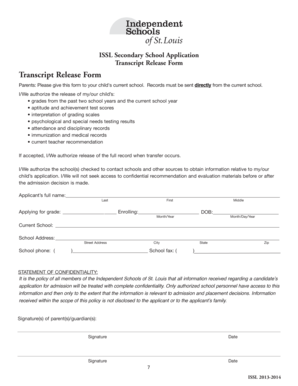 ISSL Secondary School Application Transcript Release Form