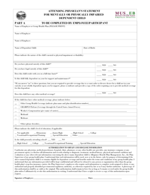 Attending Physician’s Statement for Impaired Dependent Child
