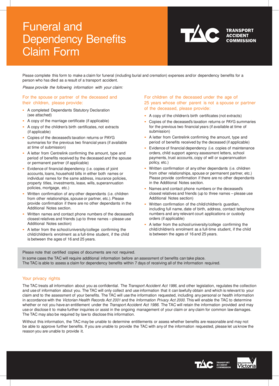 Funeral and Dependency Benefits Claim Form