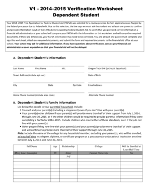 2014–2015 Verification Worksheet