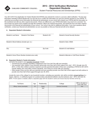 2013-2014 Verification Worksheet