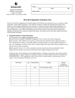2013–2014 Dependent Verification Form