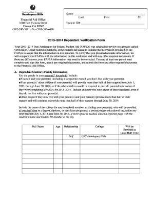 2013–2014 Dependent Verification Form