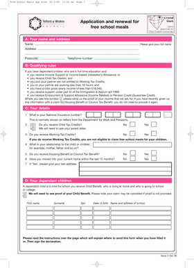 Free School Meals Application Form