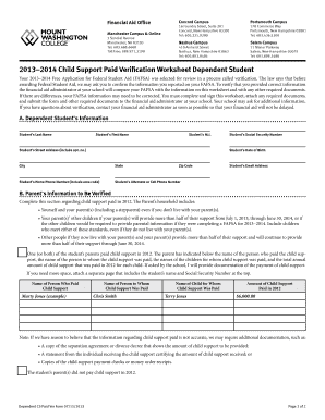 2013–2014 Child Support Paid Verification Worksheet
