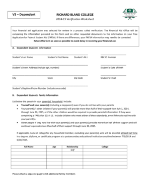 2014-15 Verification Worksheet