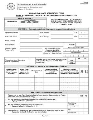 2010 School Card Application Form
