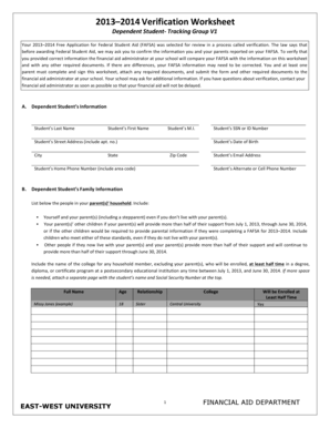2013–2014 Verification Worksheet