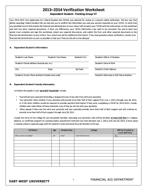 2013–2014 Verification Worksheet