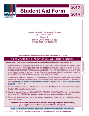 2013-2014 Student Aid Form