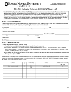 2014-2015 Verification Worksheet - Dependent Student
