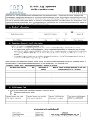 2014–2015 Dependent Verification Worksheet